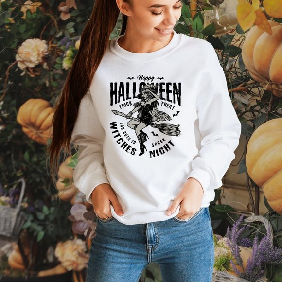 Too Cute to Spook Witches Night White Sweatshirt - Picture 2 of 6